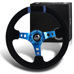 NRG 350MM Black Sport Suede Blue Stitch 3" Deep Dish Steering Wheel RST-016S-BL