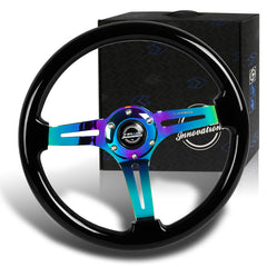 NRG 350MM Neo Chrome / Black Colored Wood 3" Deep Steering Wheel RST-018BK-MC