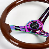 NRG 350MM Brown Wood Grain Neo Chrome 3" Deep Dish Steering Wheel RST-018BR-MC