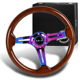 NRG 350MM Brown Wood Grain Neo Chrome 3" Deep Dish Steering Wheel RST-018BR-MC