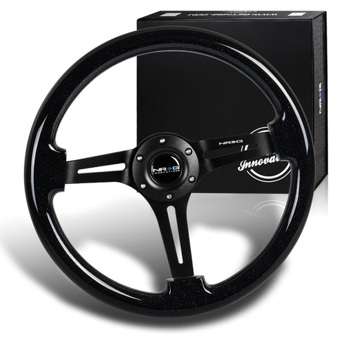 NRG 350MM Sparkle Wood Black Spokes 3" Deep Dish Steering Wheel RST-018BSB-BK