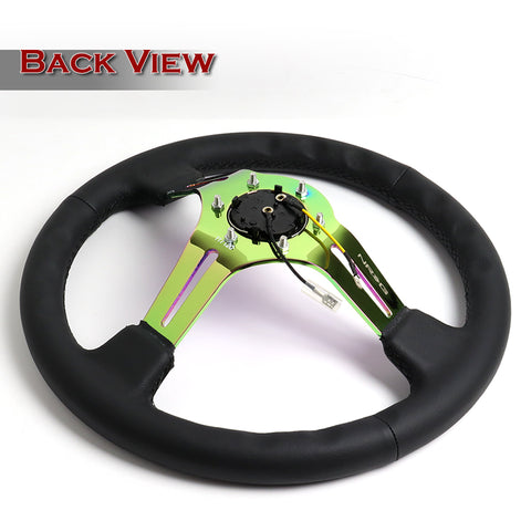 NRG 350MM Black Leather Neo Chrome 3" Deep Dish Steering Wheel RST-018R-MCBS