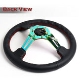NRG 350MM Black Leather Neo Chrome Spoke Red Stitch Steering Wheel RST-018R-MCRS