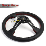 NRG 350MM Black Leather Red Stitch 3" Deep Dish Spoke Steering Wheel RST-018R-RS