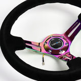 NRG 350MM Black Suede Neo Chrome Spoke 3" Deep Dish Steering Wheel RST-018S-MCBS