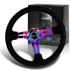 NRG 350MM Black Suede Neo Chrome Spoke 3" Deep Dish Steering Wheel RST-018S-MCBS