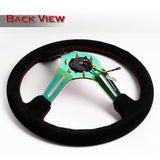 NRG 350MM Black Suede Neo Chrome Red Stitch 3" Deep Steering Wheel RST-018S-MCRS