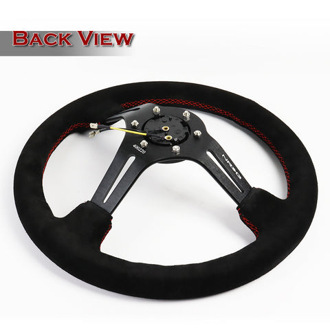 NRG 350MM Black Suede Red Stitch 3" Deep Dish Spoke Steering Wheel RST-018S-RS