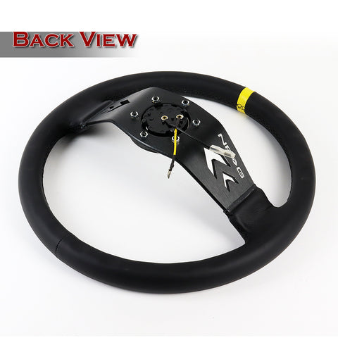 NRG 350MM Reinforced Black Leather Yellow Strip Spoke Steering Wheel RST-022R-Y