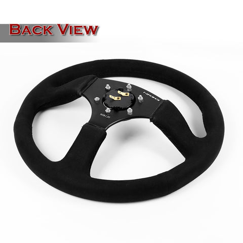 NRG RST-023MB-SA 350MM Black Leather 6-Hole Black Spoke 14-Inch Steering Wheel