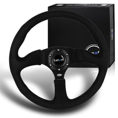 NRG RST-023MB-SA 350MM Black Leather 6-Hole Black Spoke 14-Inch Steering Wheel