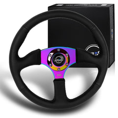 NRG RST-023MC-R 350MM Black Leather 6-Hole Neo Chrome 14-Inch Steering Wheel