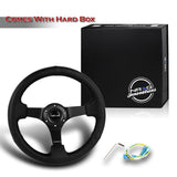 NRG RST-033BK-R 330MM Black Leather 6-Holes Black Spoke 13-Inch Steering Wheel