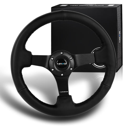 NRG RST-033BK-R 330MM Black Leather 6-Holes Black Spoke 13-Inch Steering Wheel