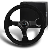 NRG RST-033BK-S 330MM Black Suede 6-Holes Black Spoke 13-Inch Steering Wheel