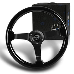 NRG RST-036BK-BK 350MM Black Wood Aluminum Spoke 3" Deep Dish Steering Wheel