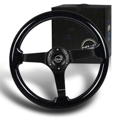 NRG RST-036BSB-BK 350MM Black Sparkle Wood Black Spoke 14-Inch Steering Wheel