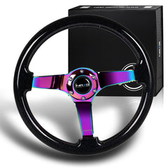 NRG RST-036BSB-MC 350MM Black Sparkle Wood Neo Chrome Spoke 14" Steering Wheel