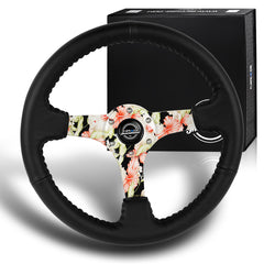 NRG RST-036FL-R 350MM Hydro Dipped Floral Black Leather 14-Inch Steering Wheel