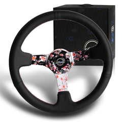 NRG RST-036SAK-R 350MM Sakura Premium Black Leather 3" Deep Dish Steering Wheel