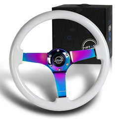 NRG RST-036WT-MC 350MM Neo Chrome Aluminum 3" Deep White Wood Steering Wheel