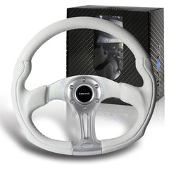 NRG 350MM Storm Trooper Sport White Leather White Stitch Steering Wheel ST-013WT