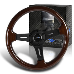 NRG 330MM Classic Wood Grain Black Spoke 2" Deep Dish Steering Wheel ST-015-1BK