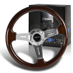 NRG 330MM Classic Wood Grain Silver Spoke 2" Deep Dish Steering Wheel ST-015-1CH