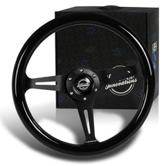 NRG 350MM Black Classic Wood Grip Black Spoke 14-Inch Steering Wheel ST-015BK-BK