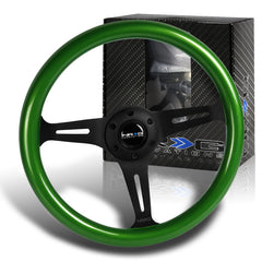 NRG 350MM Green Classic Wood Grain 3-Spoke 14" Racing Steering Wheel ST-015BK-GN