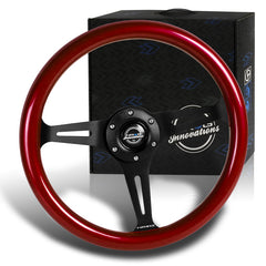 NRG 350MM Red Classic Wood Grain Black 3-Spoke 14" Steering Wheel ST-015BK-RD