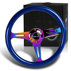 NRG 350MM Blue Classic Wood Grain Neo Chrome 3-Spoke Steering Wheel ST-015MC-BL