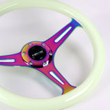 NRG 350MM Glow In Dark Grip Neo Chrome Spokes White Steering Wheel ST-015MC-GL