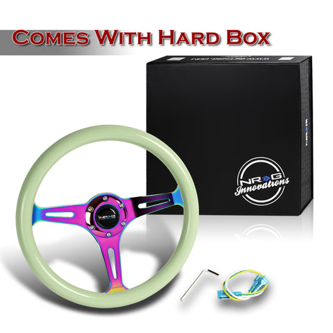 NRG 350MM Glow In Dark Grip Neo Chrome Spokes White Steering Wheel ST-015MC-GL