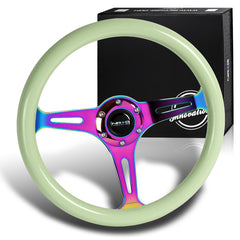 NRG 350MM Glow In Dark Grip Neo Chrome Spokes White Steering Wheel ST-015MC-GL
