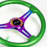 NRG 350MM Green Classic Wood Grain Neo Chrome Spoke Steering Wheel ST-015MC-GN