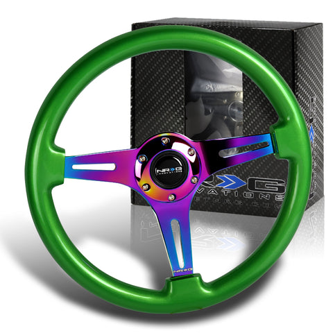 NRG 350MM Green Classic Wood Grain Neo Chrome Spoke Steering Wheel ST-015MC-GN