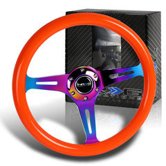 NRG 350MM Orange Classic Wood Grain Neo Chrome Spoke Steering Wheel ST-015MC-NOR