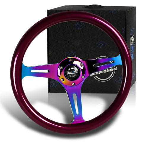 NRG 350MM Purple Classic Wood Grain Neo Chrome Spoke Steering Wheel ST-015MC-PP