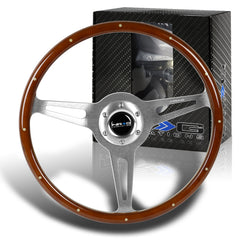 NRG 365MM Classic Dark Wood Grain Brush Aluminum 3-Spoke Steering Wheel ST-380SL