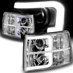 For 2007-2014 Chevy Silverado LED Chrome Projector Headlights Clear Reflector