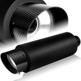 Universal 4" Carbon Fiber Slant Tip 2.5" Inlet Black Stainless Exhaust Muffler