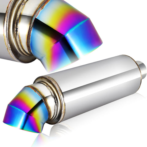 4" Cutter Knife Style Rainbow Tip Stainless Weld-On Exhaust Muffler 2.5" Inlet