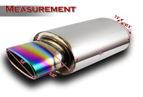 Universal 5.5" Oval Rainbow Burnt Tip Stainless T-304 Exhaust Muffler 2.5"Inlet
