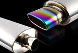 Universal 5.5" Oval Rainbow Burnt Tip Stainless T-304 Exhaust Muffler 2.5"Inlet