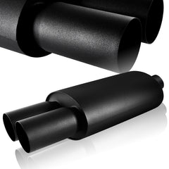 Universal 3" Dual Tip Black Stainless Steel Weld On Exhaust Muffler 2.5" Inlet