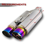 Universal 3.5" Dual Rainbow Slant Tip T-304 Stainless Muffler Exhaust + Silencer