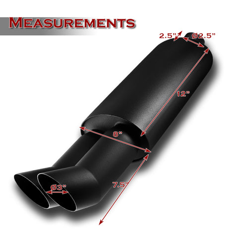 3" DTM Style Dual Tip Black T-304 Weld-on Exhaust Muffler 2.5" Inlet Universal