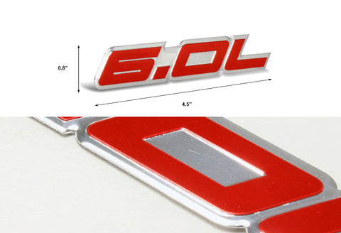 2 x Universal 6.0L Red Border Aluminum Adhesive Sticker Decal Emblem Badge  (one pair)