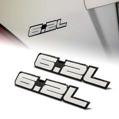 2 x Universal 6.2L Silver Border Aluminum Adhesive Sticker Decal Emblem Badge  (one pair)